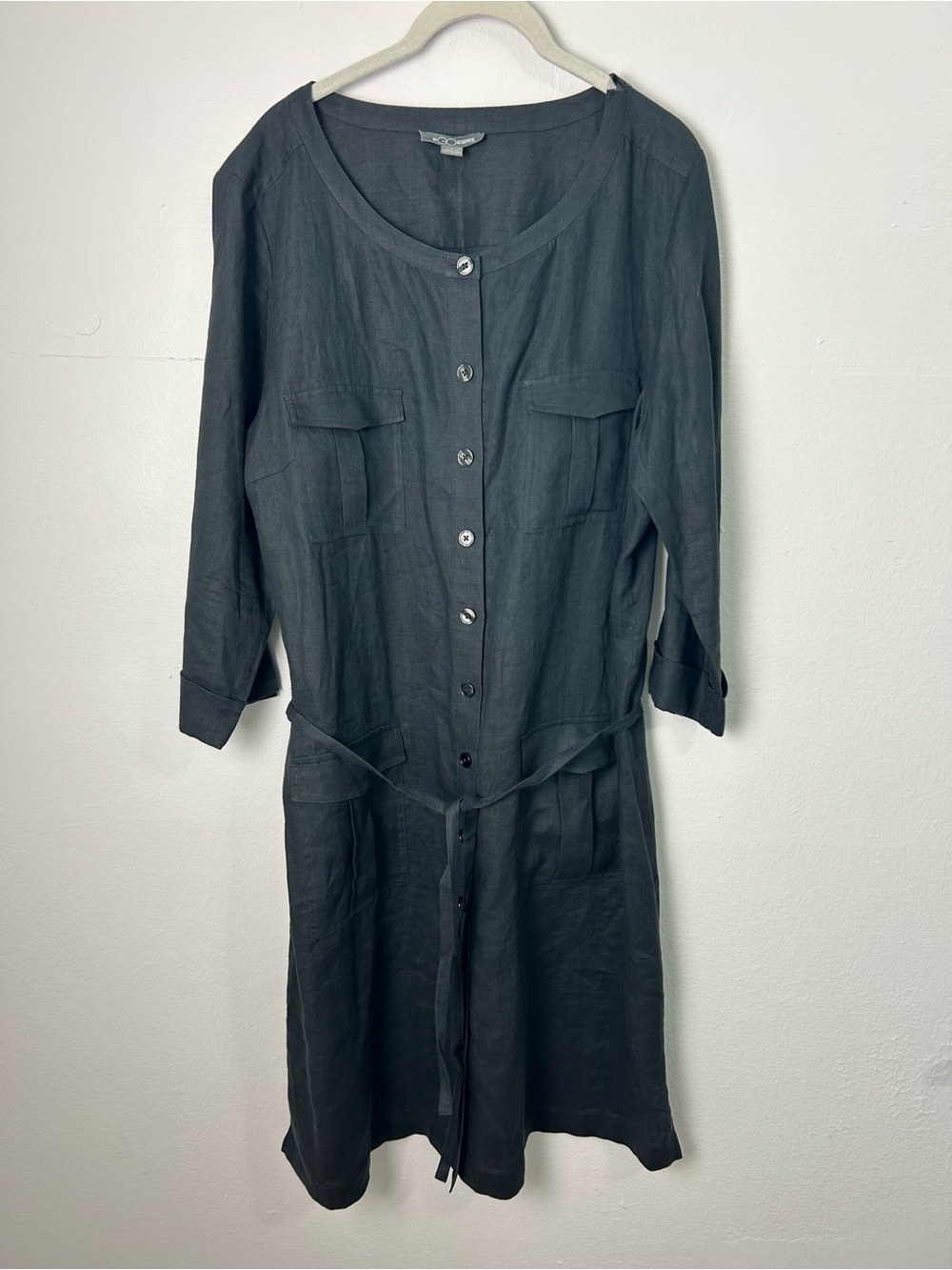 Go silk Midi Dress 100% Linen Size‎ L Button Down minimalist quiet luxury